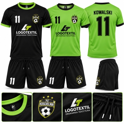 Zestaw sportowy limonka/czarny RACING 2xKoszulki + spodenki